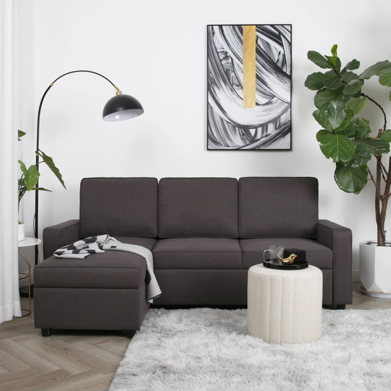 Image of Home Garden Direct Selene - Corner Sofa Bed in Linen - Pull-out Sofa - Dark Grey Size: 2.1m Dark Grey Unisex 2.1m