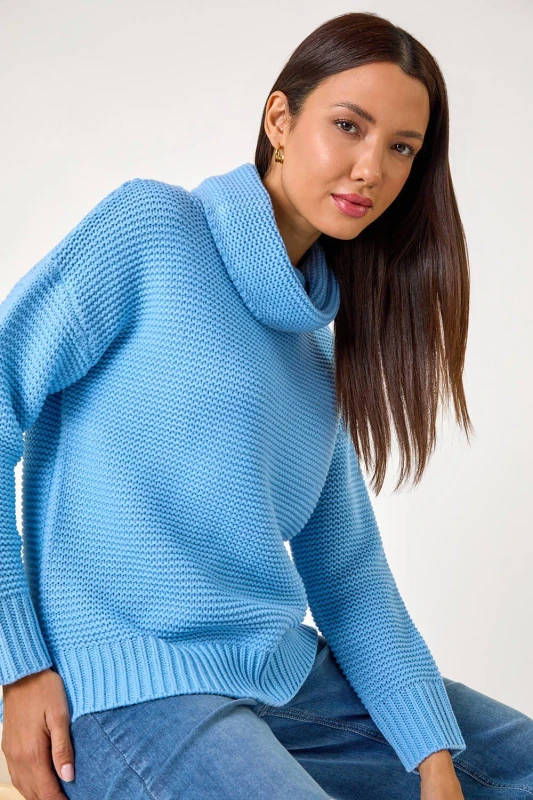 Image of Roman Womens Textured Cowl Neck Jumper in Bright Blue Size: 18 Bright Blue Female 18