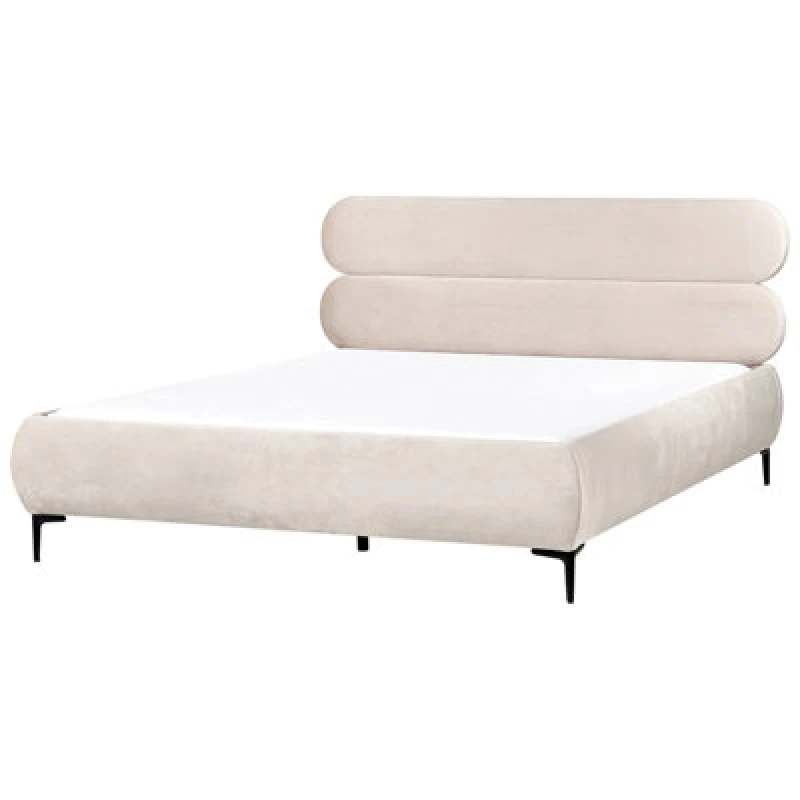 Image of Beliani Bed Velvet Lessay 180 X 200 Cm (Eu Super King) Light Beige