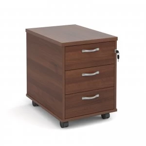 Image of Maestro 25 Mobile 3 Drawer Pedestal With Silver Handles 600mm Deep - Walnut