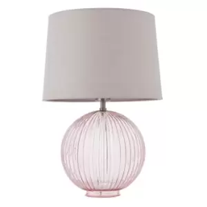 Image of Mia Table Lamp Dusky Pink Ribbed Glass & Natural Linen 1 Light IP20 - E27