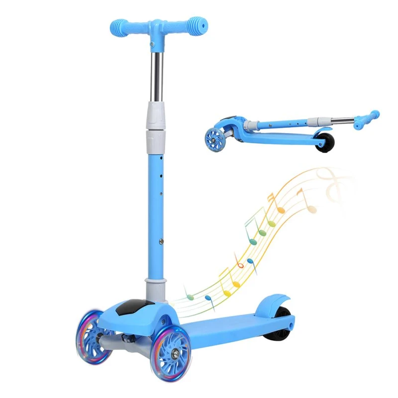 Image of Dekko Kids Scooter Foldable Adjustable Height Flashing LED Light Music Black Blue