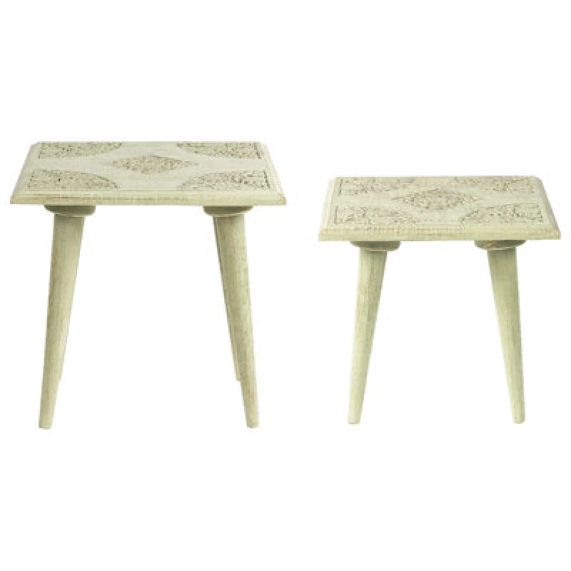 Image of Beliani Set Of 2 Side Tables Belidha Mango Wood Light Green