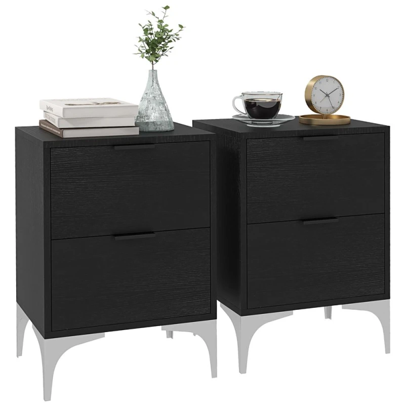 Image of HOMCOM Bedside Tables Set of 2 with 2 Drawers for Bedroom - Living Room - Black TJ Hughes 5056725543945