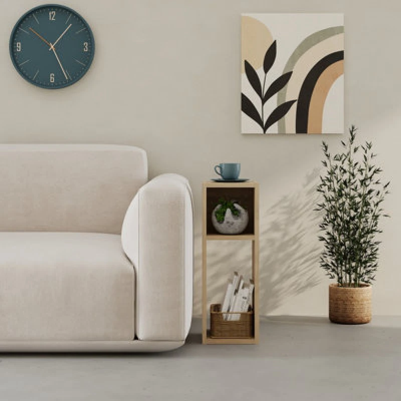 Image of Decortie Modern Combayn 3 Cube Small Low Standing Book Shelf Contemporary Stackable Cube Storage Unit For Small Space (Oak)