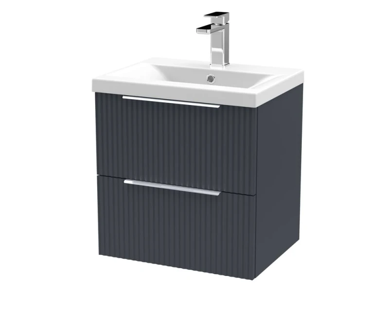 Image of Balterley Fluted Wall Hung 2 Drawer Vanity Basin Unit & Basin 500mm - Dark Grey Grey Unisex