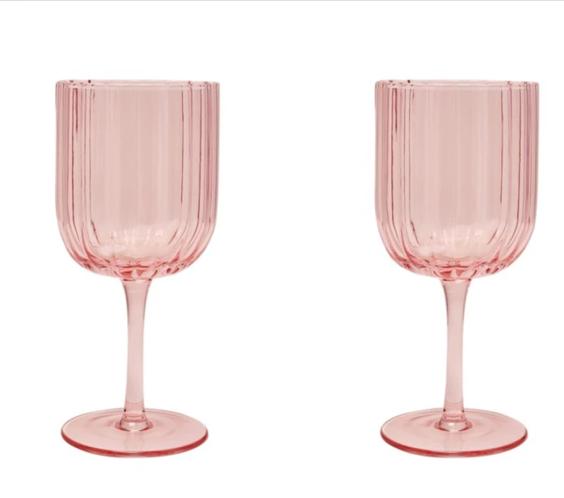 Image of Hestia Set Of 2 Bright Pink Scalloped Wine Glass Pink unisex