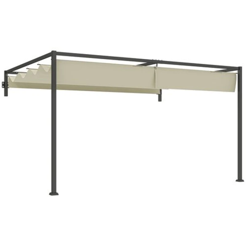 Image of Outsunny 3 x 4m Wall Mounted Pergola with Retractable Roof, Khaki Khaki