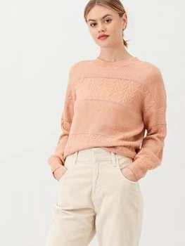 Image of Oasis Chloe Cable and Lurex Stripe Jumper - Pink, Size L, Women