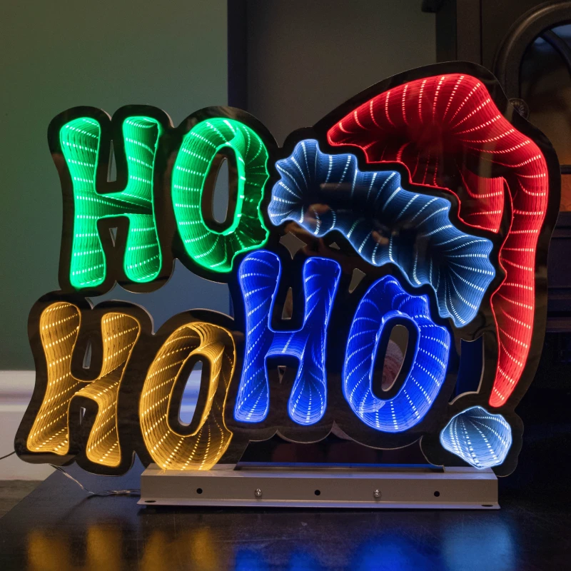 Image of 40cm Infinity Ho Ho Ho on Metal Base with Multi-Coloured LEDs