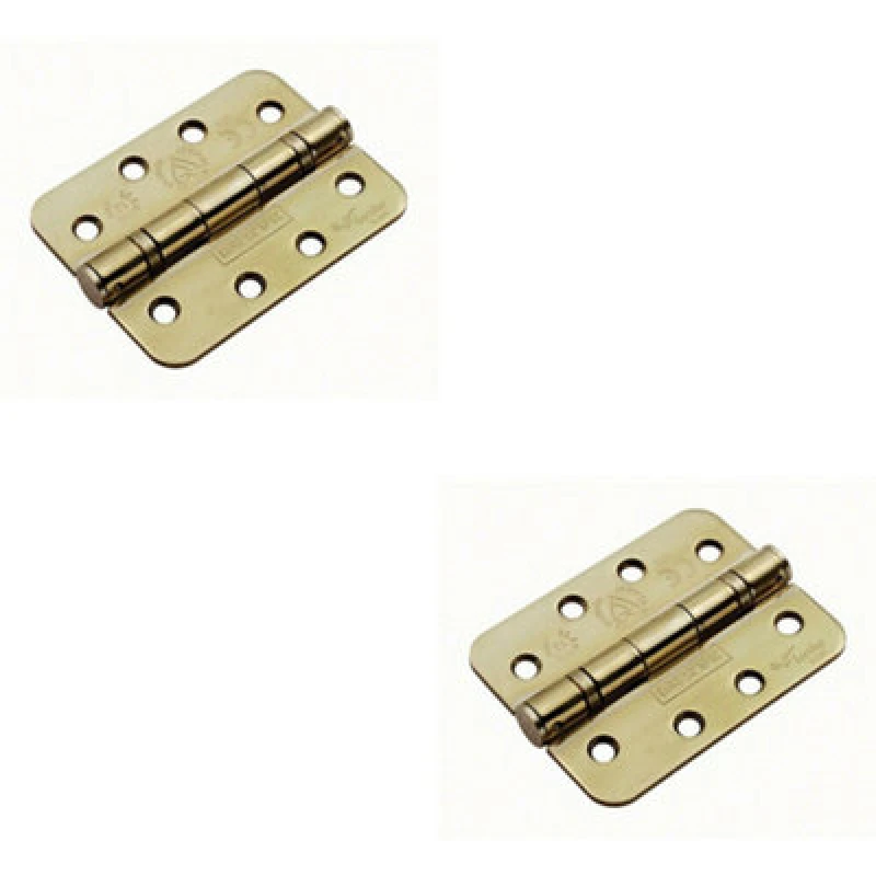 Image of Loops 2x PAIR 102 x 76 x 3mm Ball Bearing Hinge Rounded Stainless Brass Interior Door Metallics