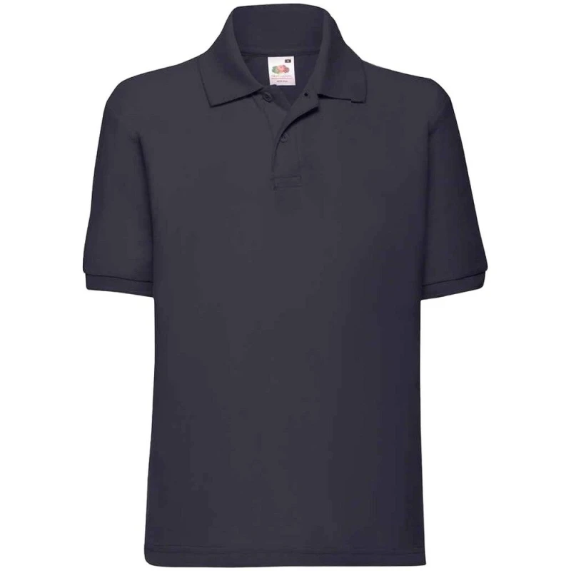 Image of Fruit of the Loom Poly Cotton Pique Polo Shirt in Mid Navy Size: 12-13 Years Mid Navy Unisex 12-13 Years
