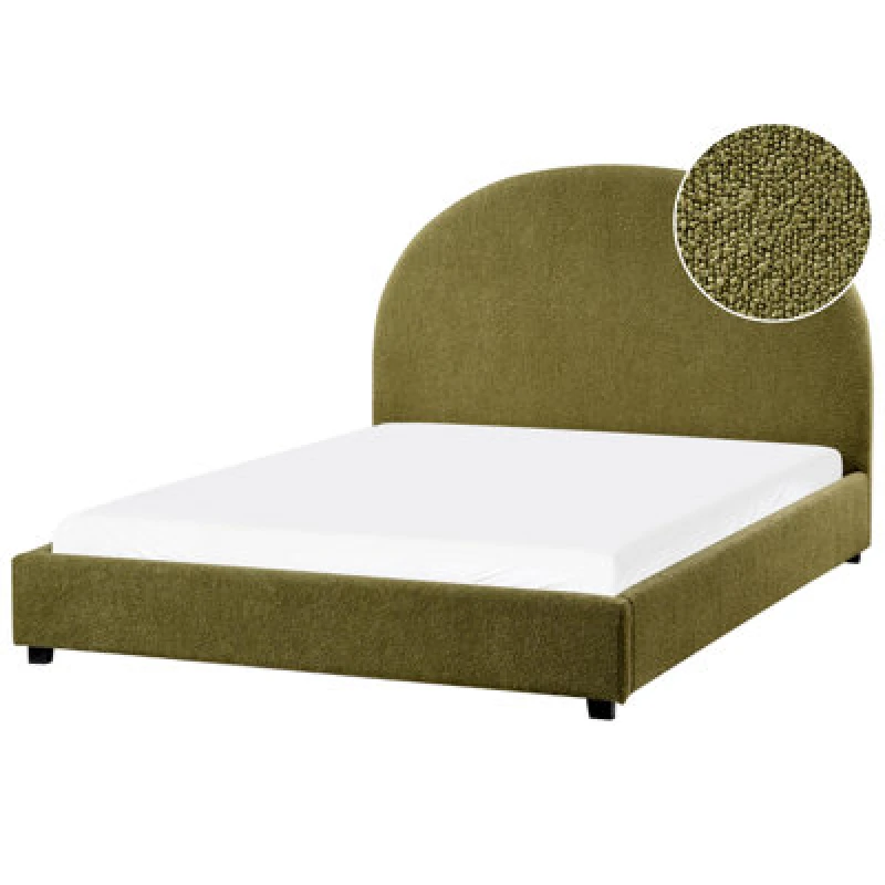 Image of Beliani Bed Boucle Vaucluse 140 X 200 Cm (Eu Double) Olive Green