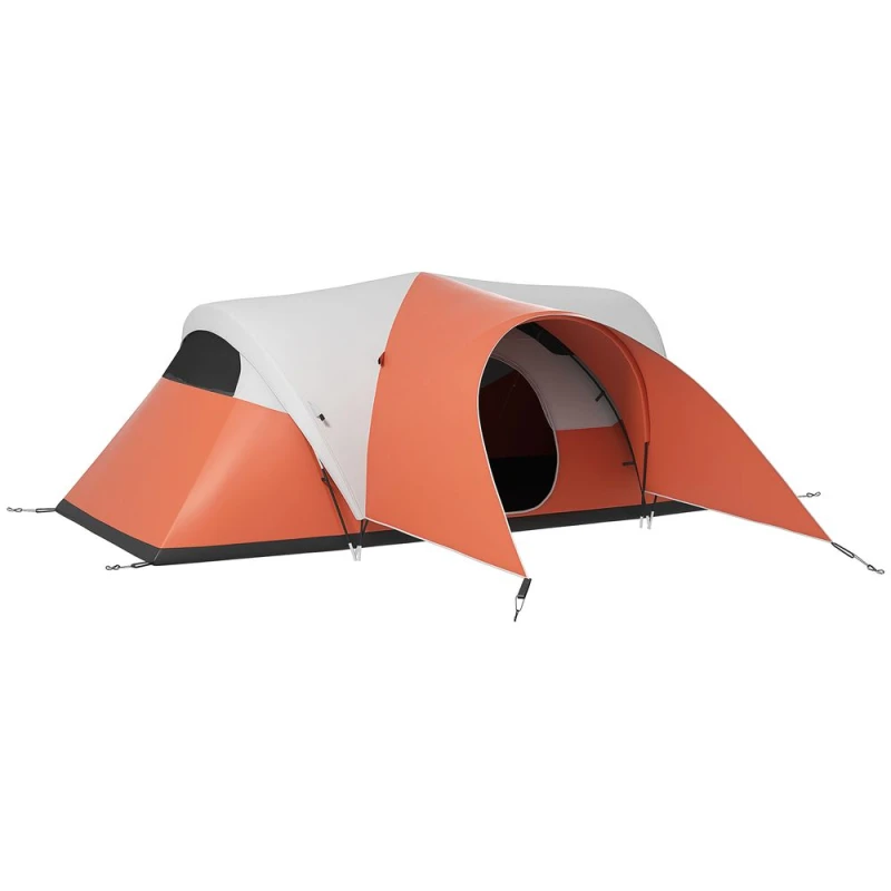 Image of Outsunny 5-6 Man Camping Tent, 3000mm Waterproof Family Tent with Porch and Sewn in Groundsheet, Portable with Bag, for Fishing Hiking Festival Orange