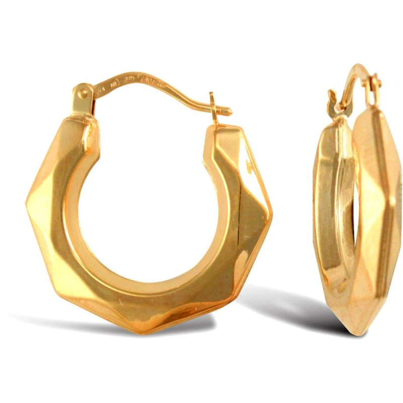 Image of Jewelco London 9ct Gold Faceted Donut Creole Earrings - JER759B Gold female