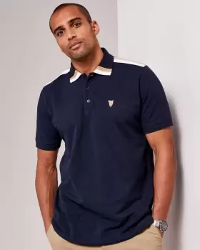 Image of Cotton Traders Mens Guinness Short Sleeve Shoulder Stripe Polo Shirt in Blue