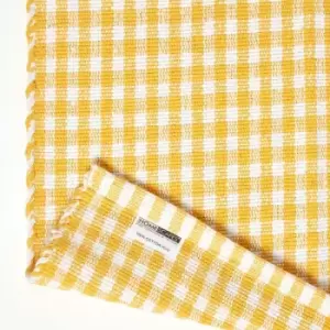 Image of Cotton Gingham Check Rug Hand Woven Yellow White, 110 x 170cm - Yellow - Homescapes