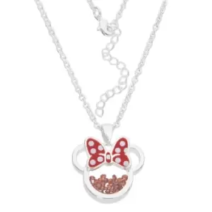 Image of Disney Minnie Silver Plated Brass with Red enamel Bow January Birthstone Floating Stone Necklace CF00308SJANL-Q.PH