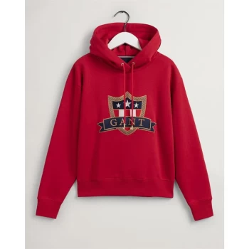 Image of Gant Banner Shield Hoodie Womens - EQUESTN RED 630
