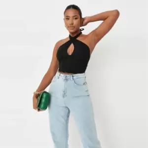 Image of Missguided Cross Front Halterneck Crop - Black