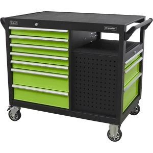 Image of Sealey 10 Drawer Tool Roller Cabinet and Workstation Black / Green