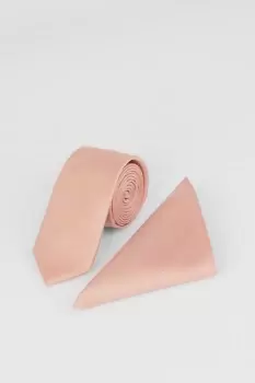 Image of Peach Tie And Pocket Square Set