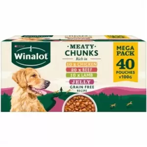 Image of Winalot Meaty Chunks Mixed in Jelly (Beef, Chicken, Lamb) Wet Dog Food Pouches, 40 x 100g