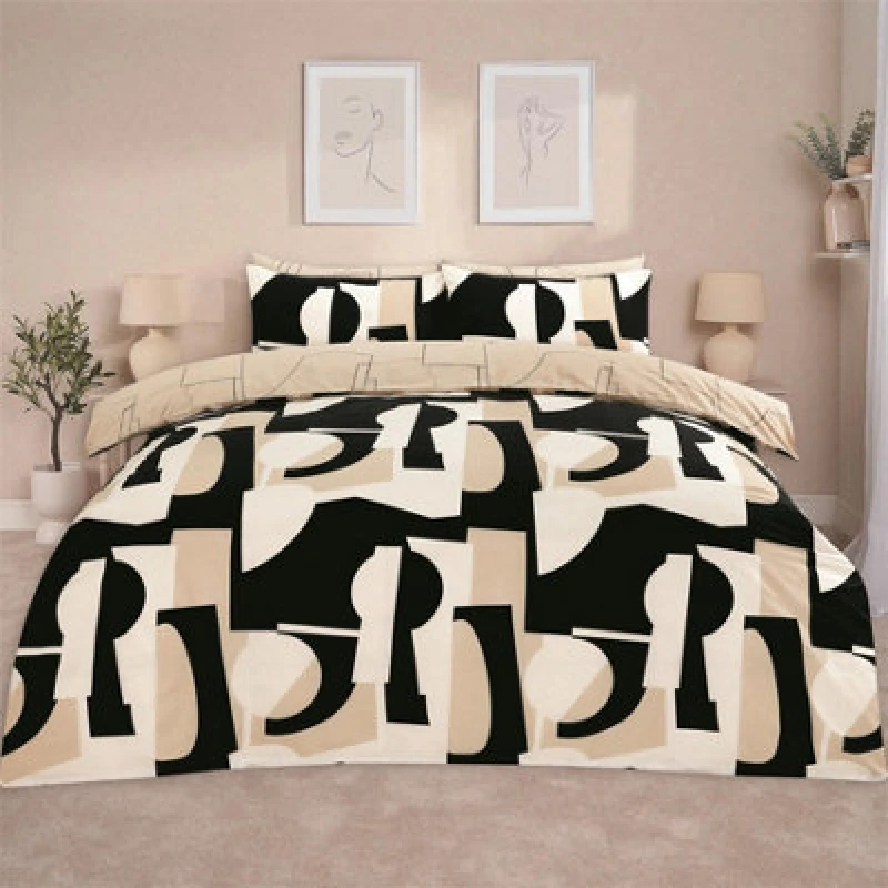 Image of OHS OHS Geometric Duvet Cover Pillowcase Bedding Set Shapes Quilt in Black Size: Double Black Double Unisex 5027434170746
