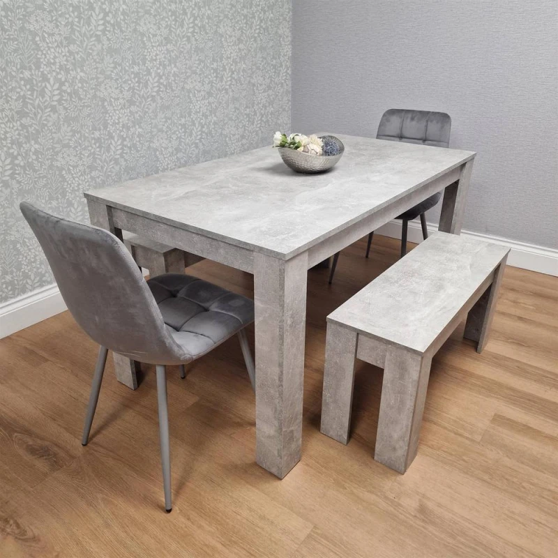 Image of KOSY KOALA Wooden Grey Dining Table Set with 2 Grey Chairs & 2 Benches Modern Dining Furniture Set Grey Unisex