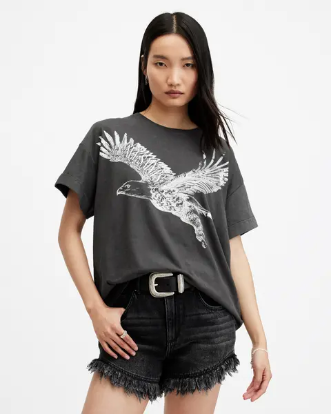 Image of AllSaints Flite Briar Eagle Logo Acid Wash T-Shirt