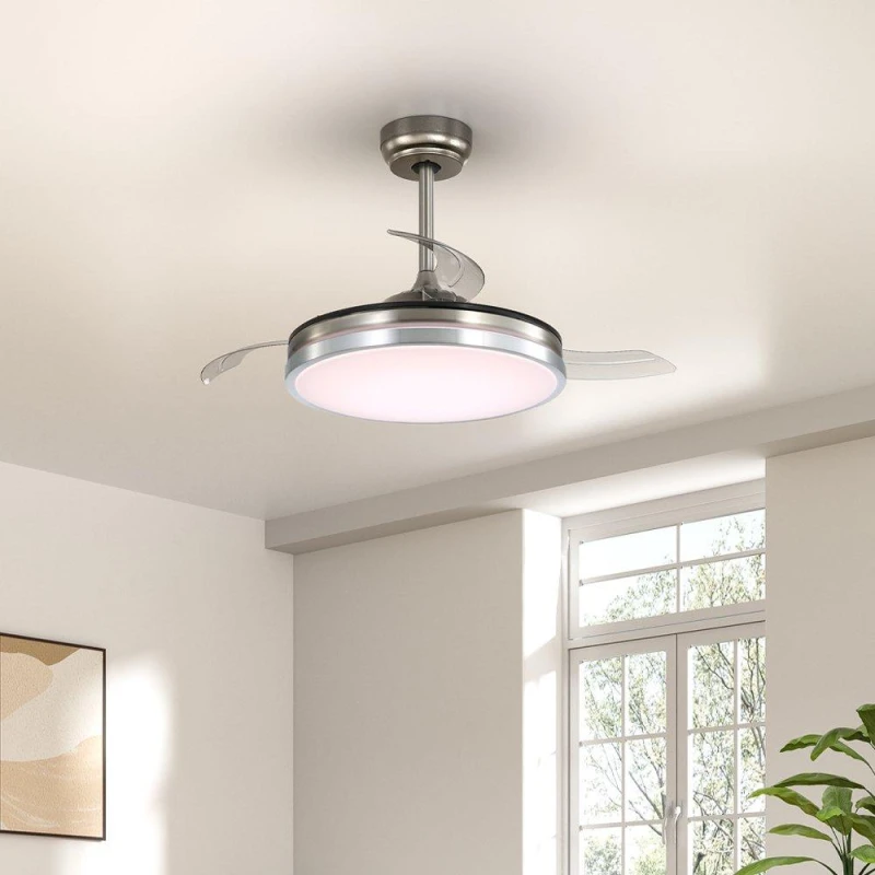 Image of Kabinet UK Acrylic Ceiling Fan Light with Retractable Blades Silver unisex One size