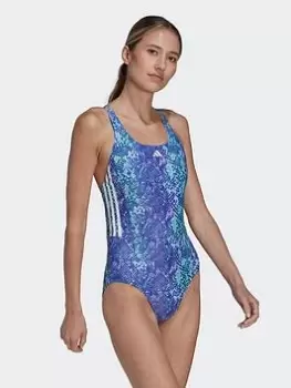 Image of adidas 3 Stripe Printed Suit - Blue Size 30, Women