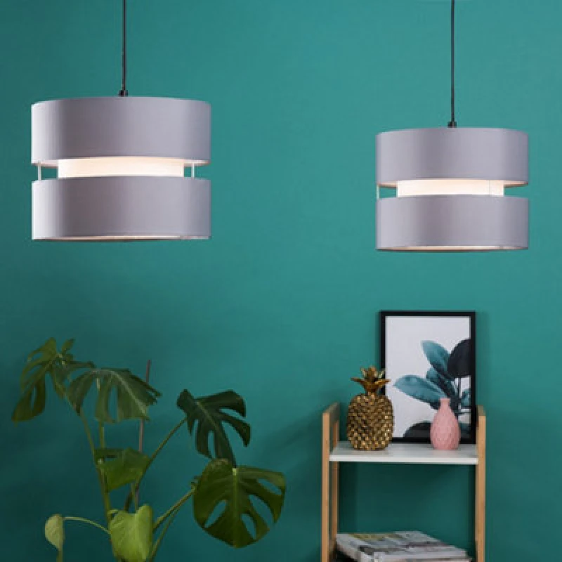 Image of ValueLights ValueLights Sophia Pair of Two Small 26cm Easy Fit Ceiling Lamp Shades with Bulbs in Grey Size: 10" Grey 10" Unisex 50557599