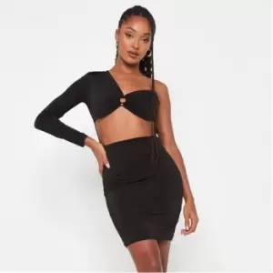 Image of Missguided Asymmetric Cut Out Slinky Mini Dress - Black