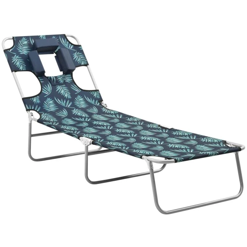 Image of VIDAXL Folding Sun Lounger with Head Cushion Steel Leaves Print Vidaxl 8720286072844