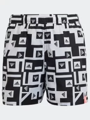 Image of adidas Must Have Graphic Swim Shorts, Blue, Size 9-10 Years