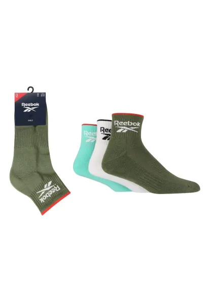 Image of Reebok Fashion Ankle Socks 3 Pack - Green Mix, Green, Size 6.5-8, Women