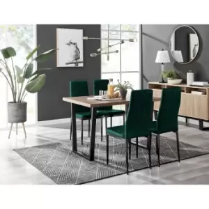 Image of Furniturebox UK - Furniturebox Kylo Brown Wood Effect Dining Table & 4 Green Milan Velvet Dining Chairs With Black Legs Diamond Stitch Modern