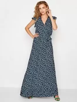 Image of Long Tall Sally Navy Floral Frill Maxi Dress, Navy, Size 18, Women
