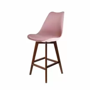 Image of Fusion Living Soho Plastic Bar Stool With Dark Wood Legs Blush Pink