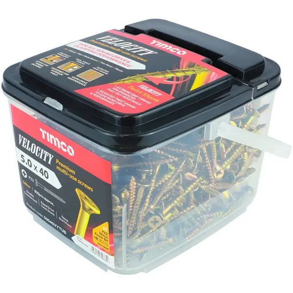 Image of Velocity Premium Countersunk Pozi Wood Screws Handy Tub 50040VYTUB Diameter: 5mm