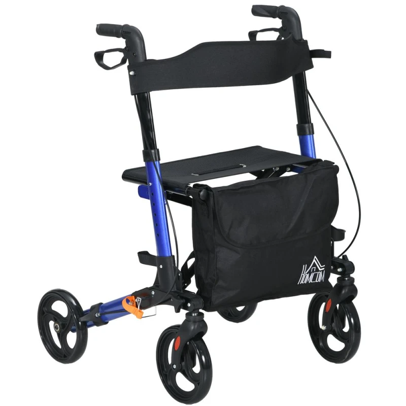 Image of HOMCOM 4 Wheel Rollator With Seat And Back, Blue 712-055V00BU