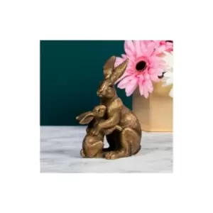 Image of Hare Rabbit & Baby Ornament Rustic Bronzed Style Resin Christmas Sculpture Figurine Xmas