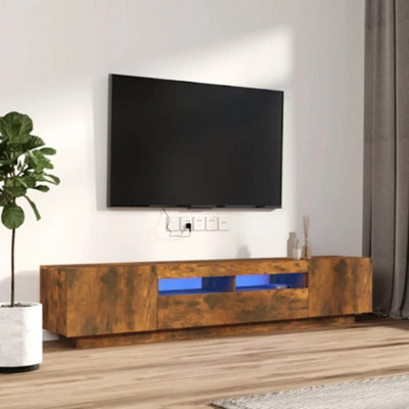 Image of Vidaxl 2 Piece TV Cabinet Set With LED Lights Smoked Oak Engineered Wood