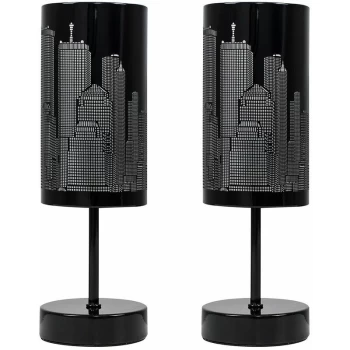 Image of 2 x Touch Table Lamps Dimmable New York Skyline Lighting - No Bulbs