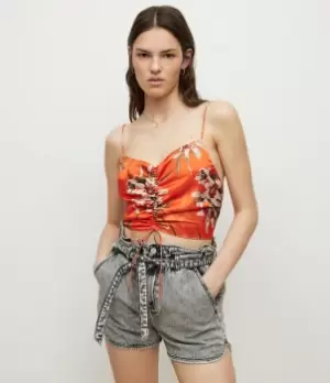 Image of AllSaints Womens Alexia Dorada Silk Blend Top, Flame Orange, Size: 16