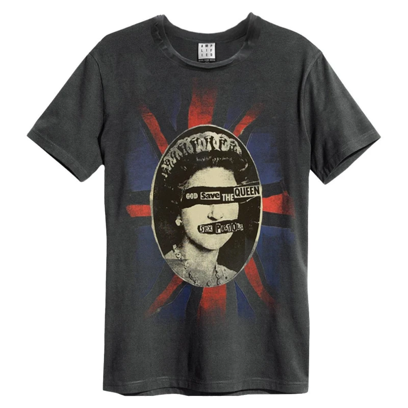 Image of Amplified Amplified Men God Save The Queen Sex Pistols Crew Neck T-Shirt in Charcoal Size: Small Charcoal S Male 5063470092024