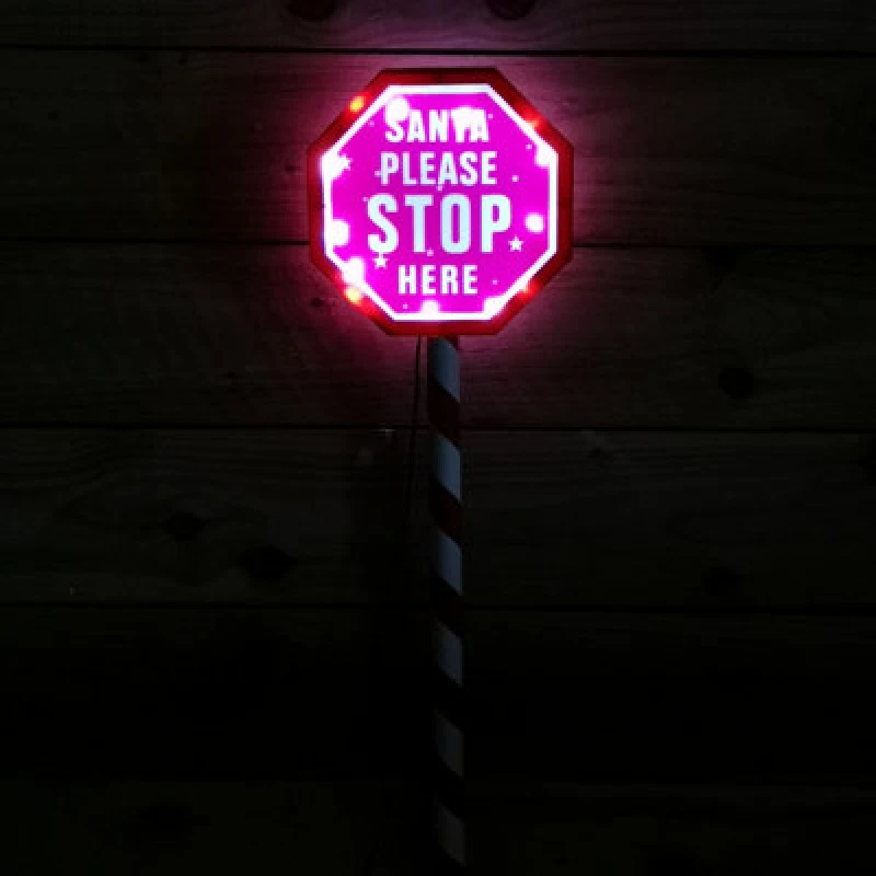 Image of Samuel Alexander 80Cm Premier Christmas Outdoor Santa Stop Here Sign With Warm White Leds