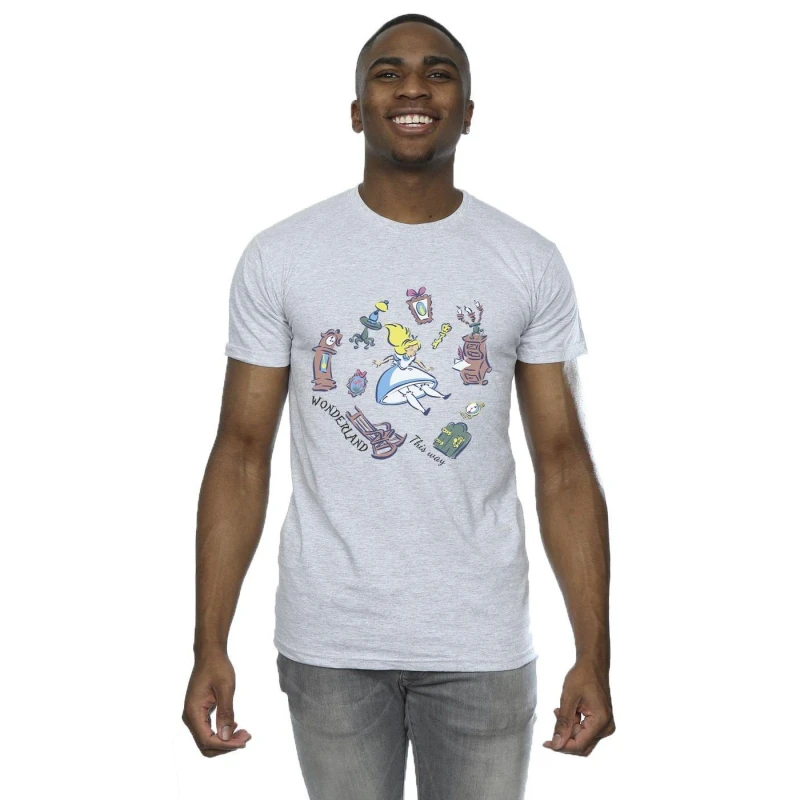 Image of Disney Men Alice In Wonderland Falling T-Shirt in Grey Size: Small Grey S Male 5063283628137