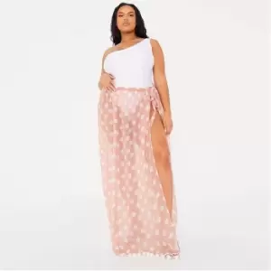 Image of I Saw It First Plus Size Polka Dot Pom Pom Trim Beach Skirt - Pink